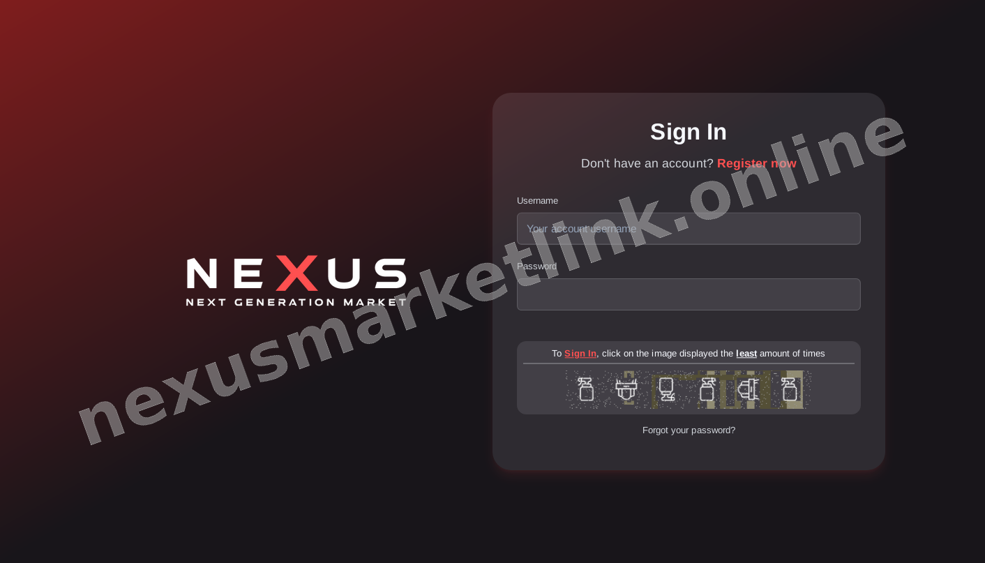Nexus Market Login Interface